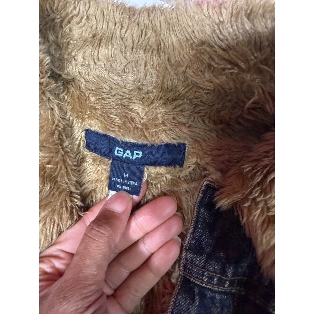 Y2K Gap Vintage 90s Denim Faux Fur Lined Vest Blue Medium